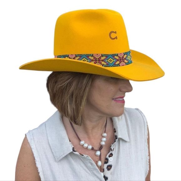 CHARLIE 1 HORSE "Gold Digger" Wool Felt Hat with Beaded Band Silver Concho Large - Picture 4 of 14